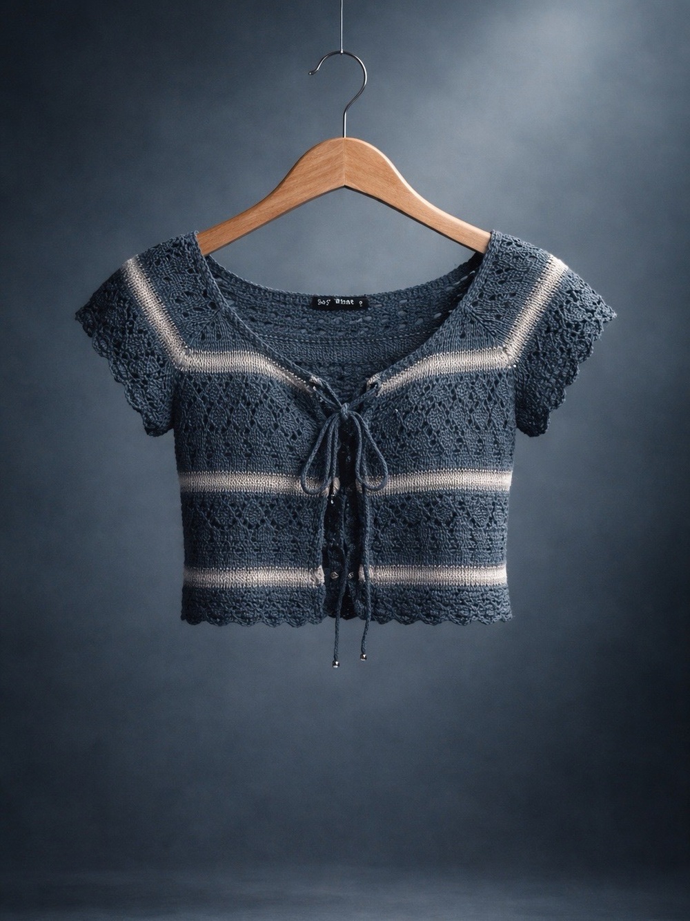 Say FESTIVAL! Love this Tie-Front Crop Top - soft blue and cream.